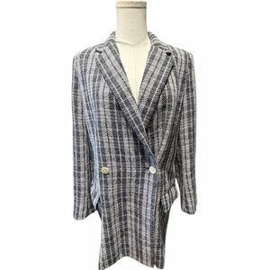 Zara Basic Double Breasted Jacket in Dark and Light Gray Plaid Sz Med